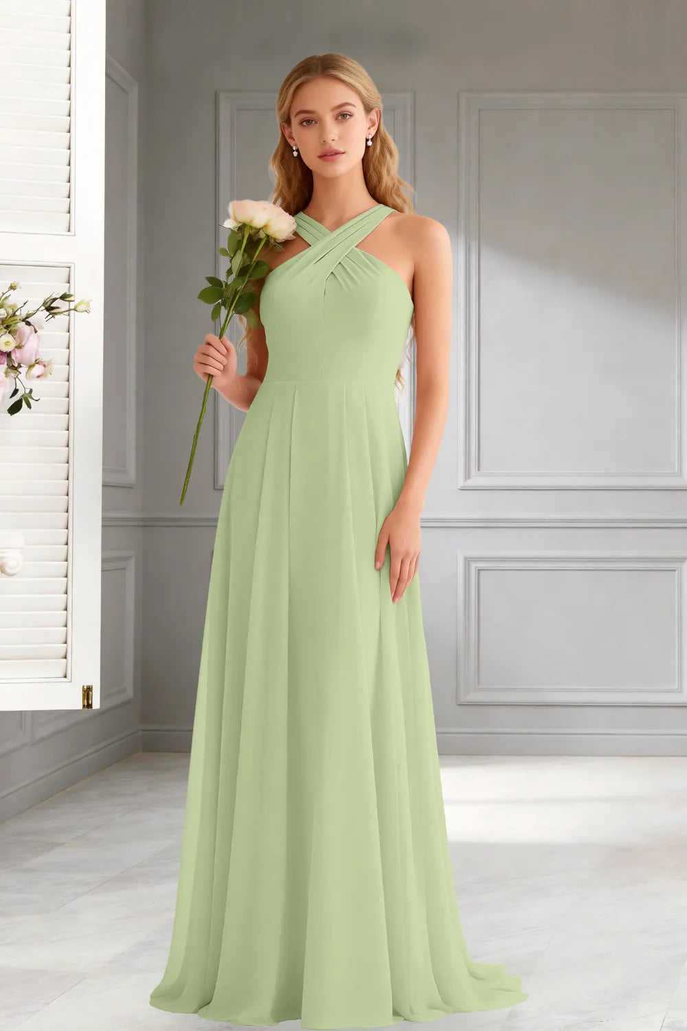 Amara Halter Neck Flowy Chiffon Formal Maxi Dress