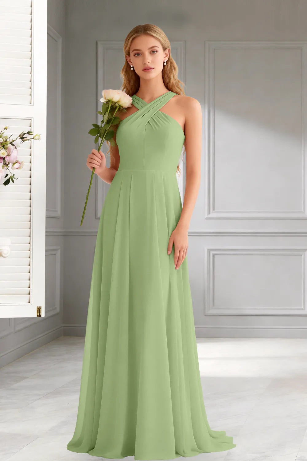 Amara Halter Neck Flowy Chiffon Formal Maxi Dress