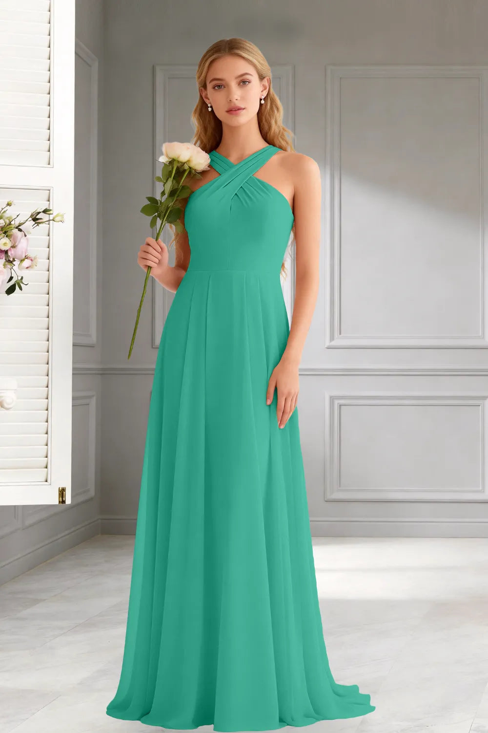 Amara Halter Neck Flowy Chiffon Formal Maxi Dress