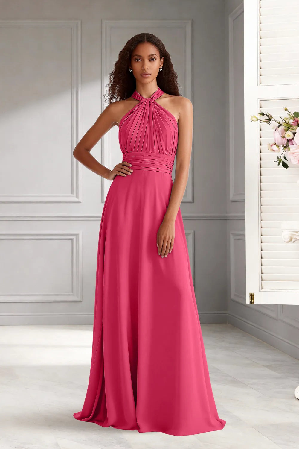 Celeste Halter Chiffon A-Line Bridesmaid Dress
