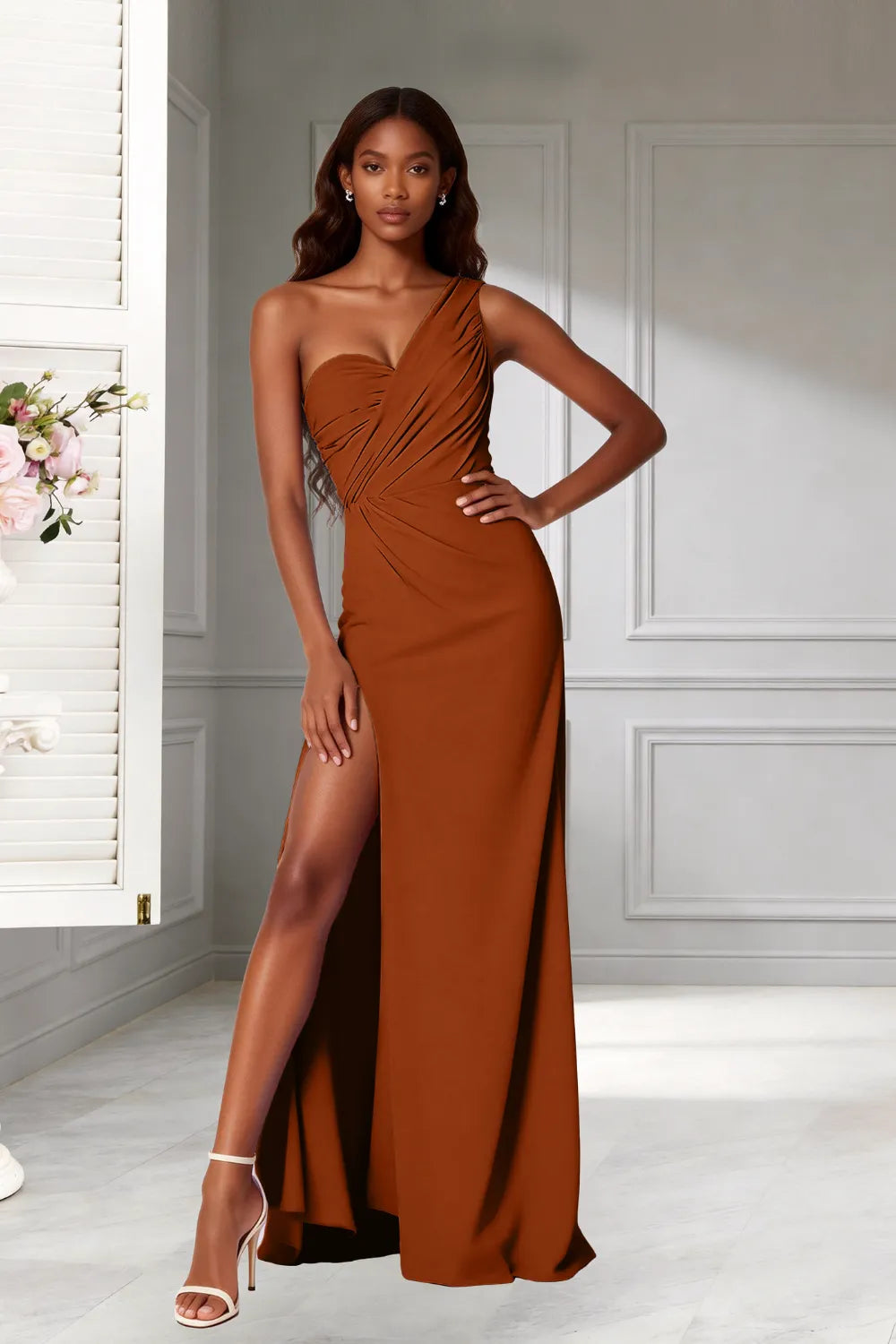 Goddess One‑Shoulder High Slit Bridesmaid Dress