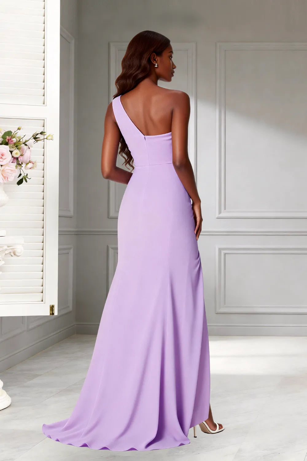 Goddess One‑Shoulder High Slit Bridesmaid Dress