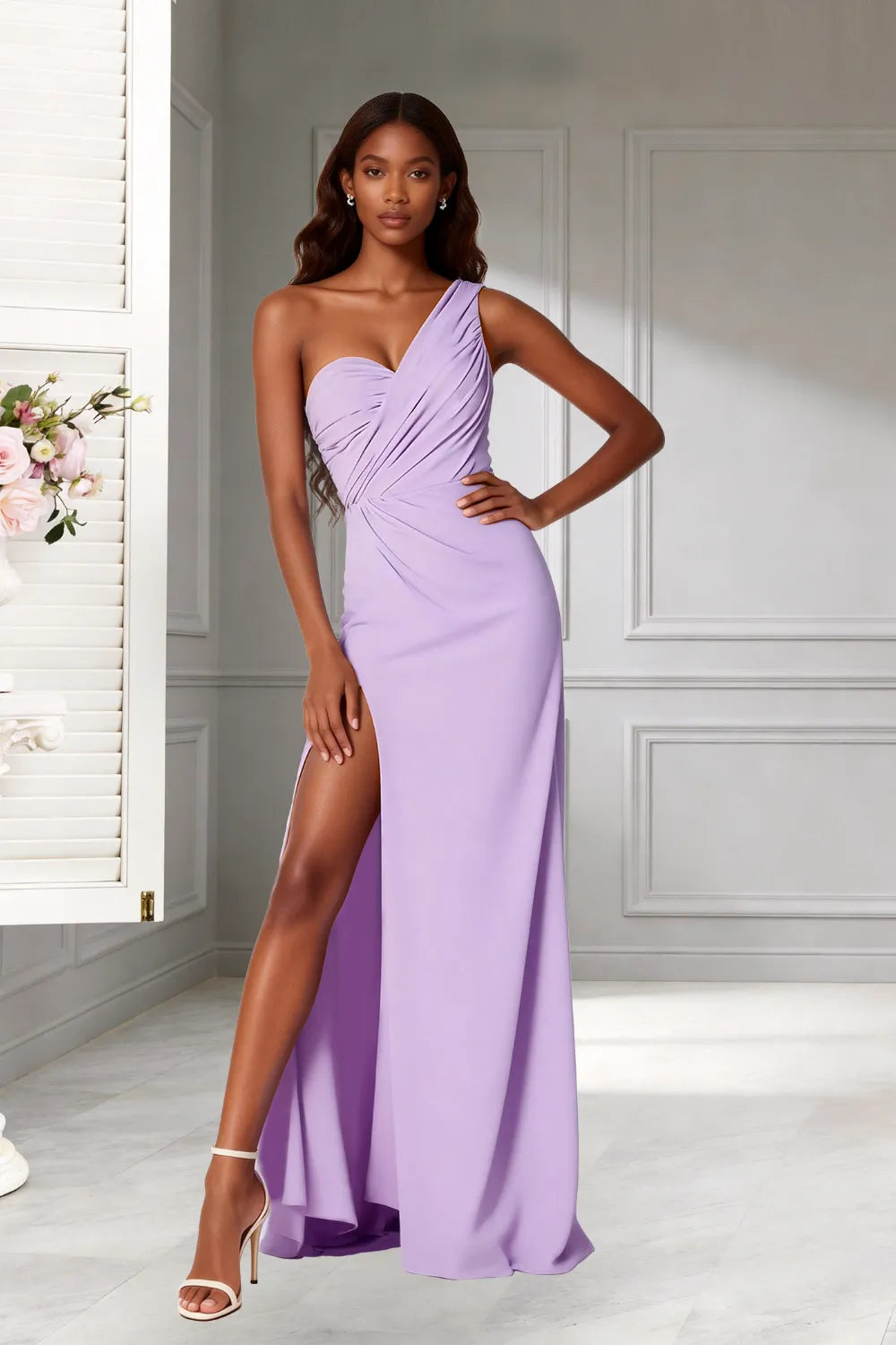 Goddess One‑Shoulder High Slit Bridesmaid Dress