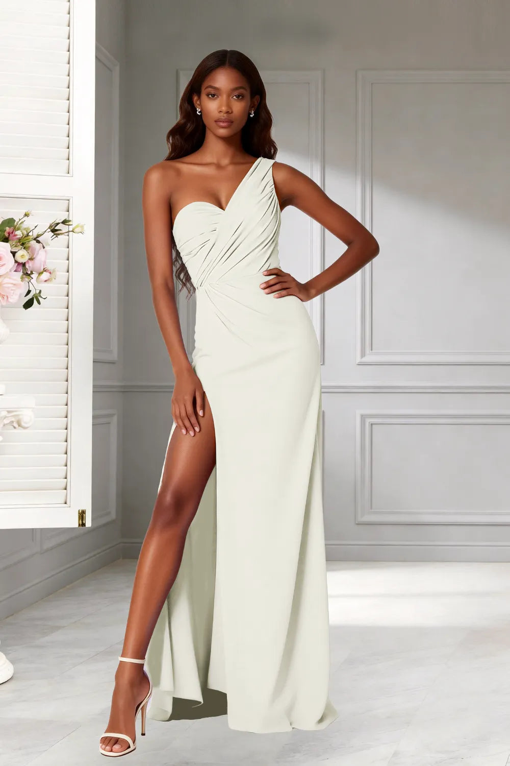 Goddess One‑Shoulder High Slit Bridesmaid Dress