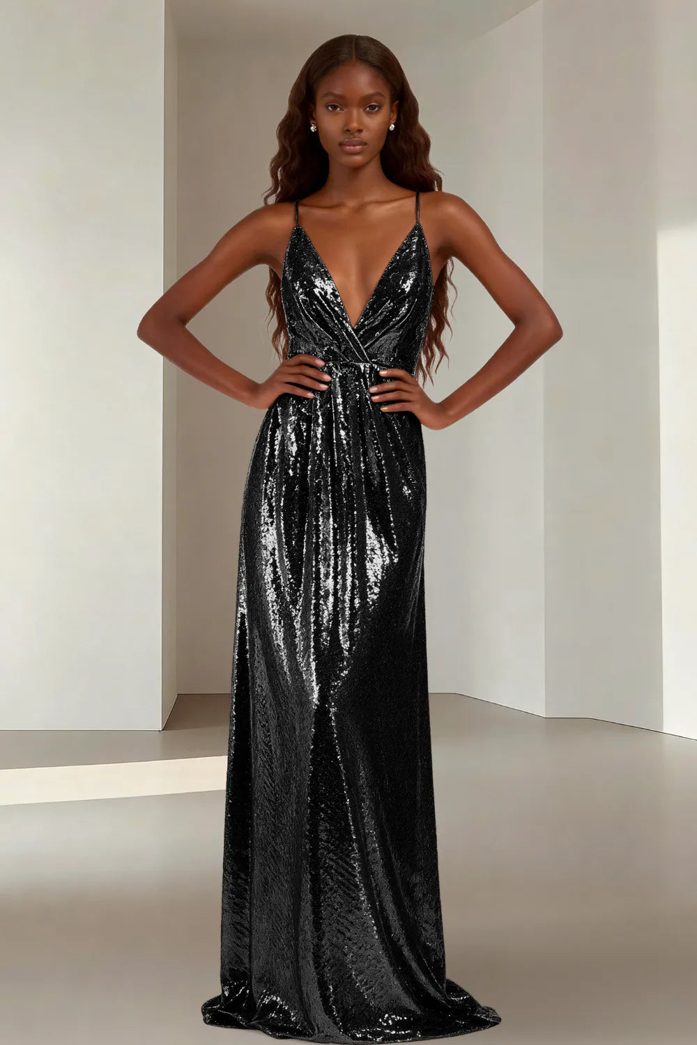 Elara Elegant Sequin Floor Length Dress