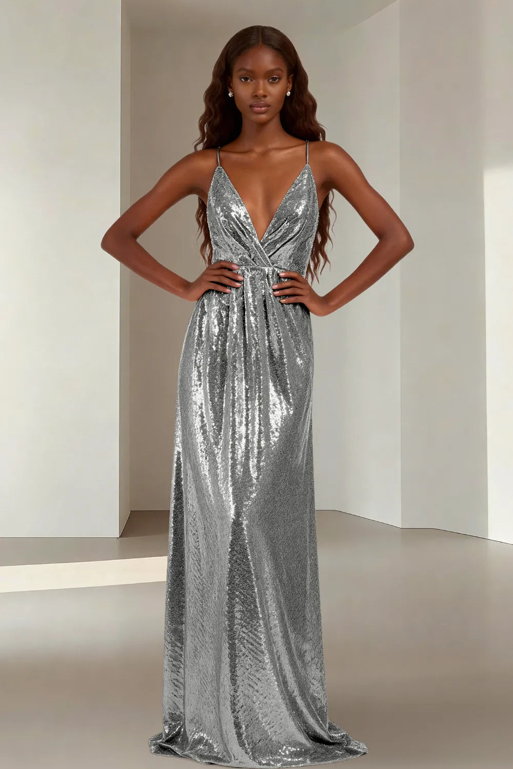 Elara Elegant Sequin Floor Length Dress