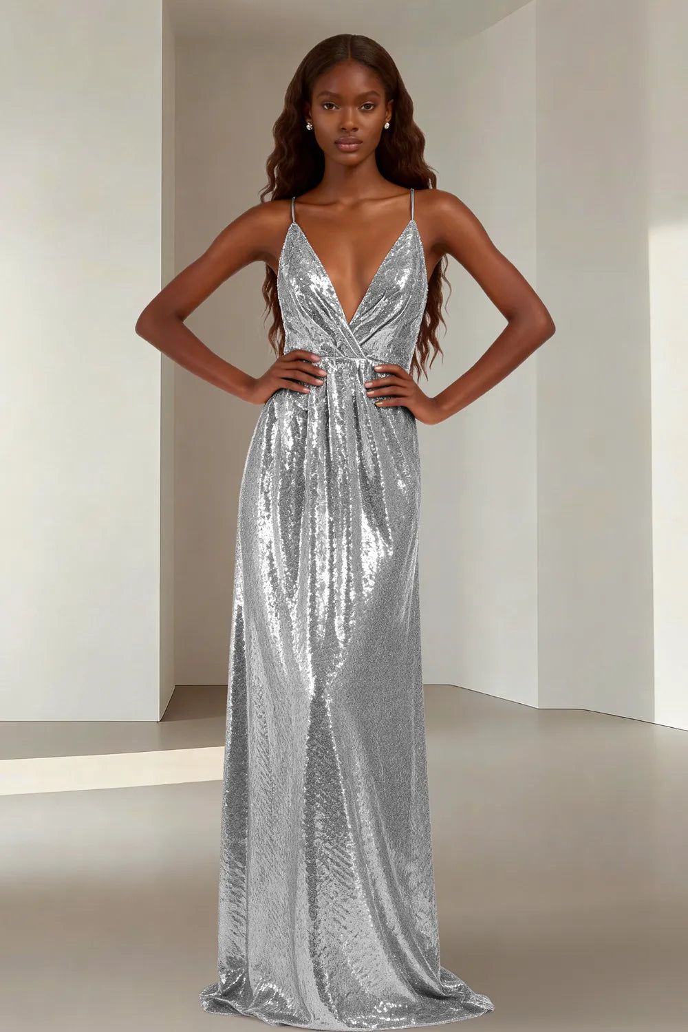 Elara Elegant Sequin Floor Length Dress