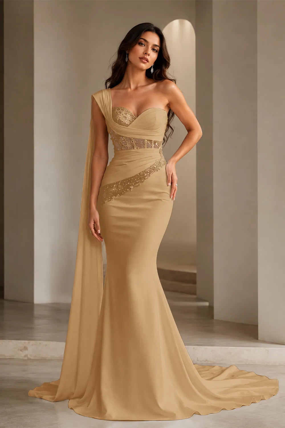Lace Corset Strapless Trumpet Dress