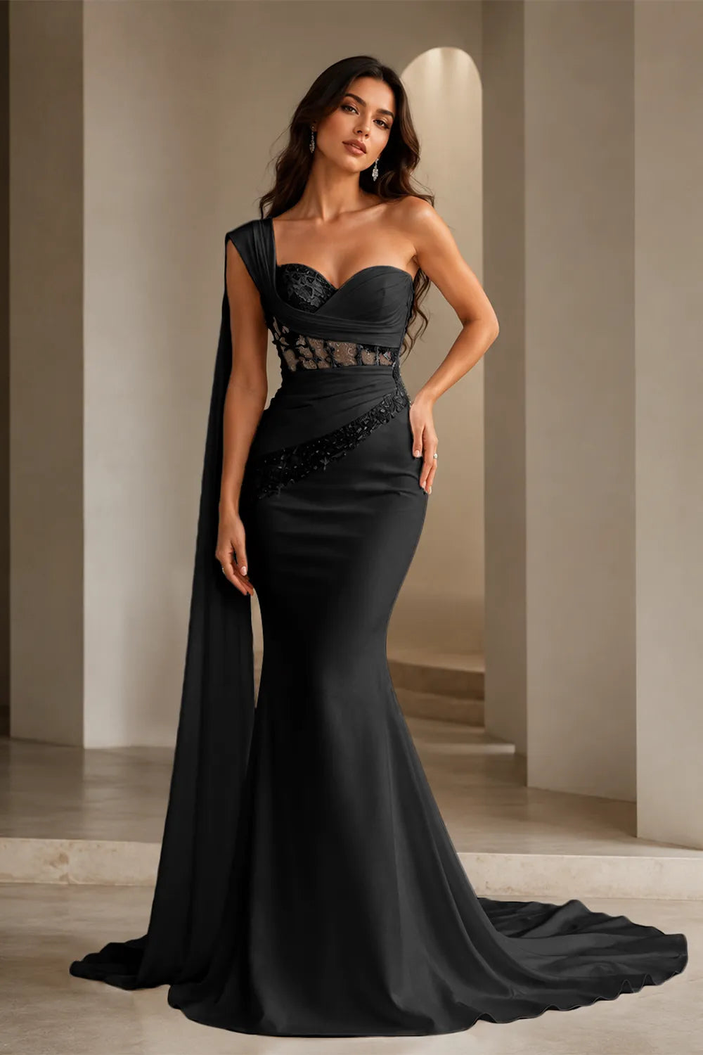 Lace Corset Strapless Trumpet Dress