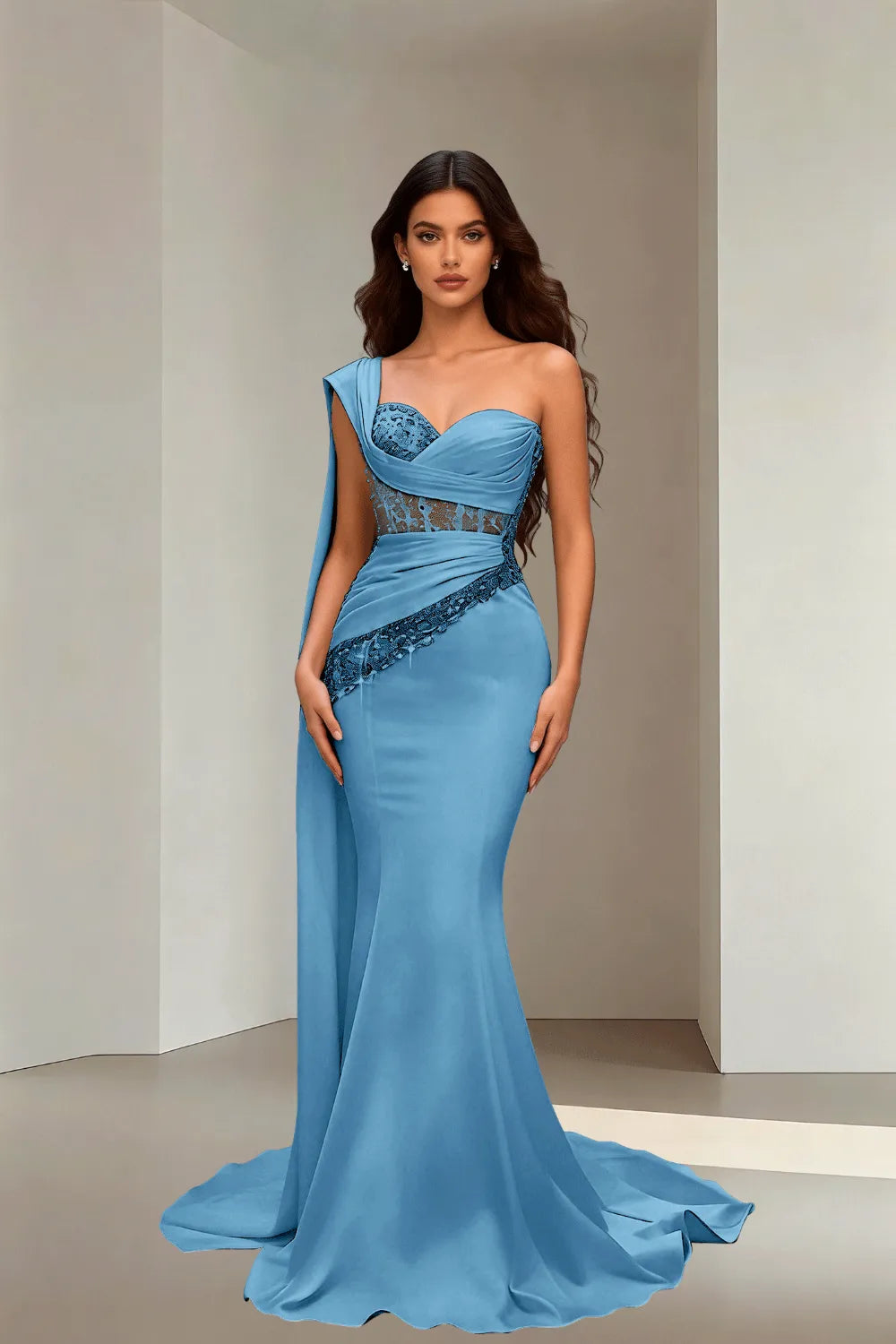 Lace Corset Strapless Trumpet Dress