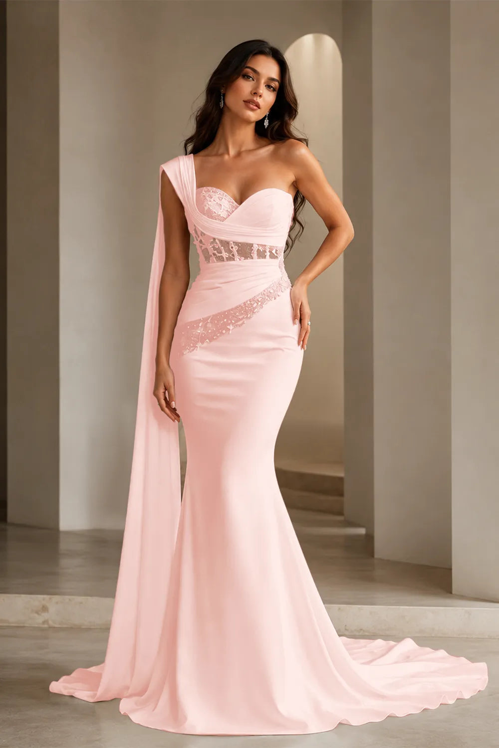 Lace Corset Strapless Trumpet Dress
