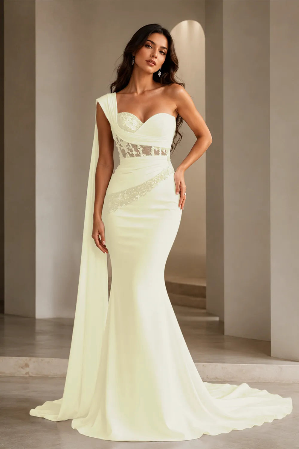 Lace Corset Strapless Trumpet Dress