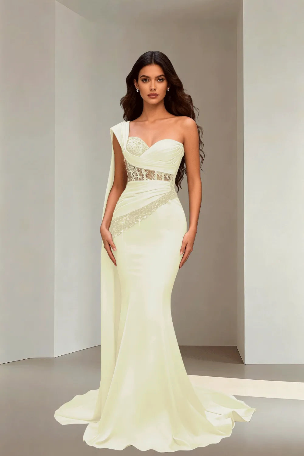 Lace Corset Strapless Trumpet Dress