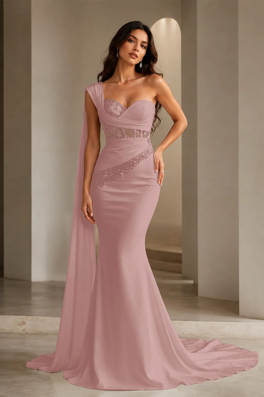 Lace Corset Strapless Trumpet Dress