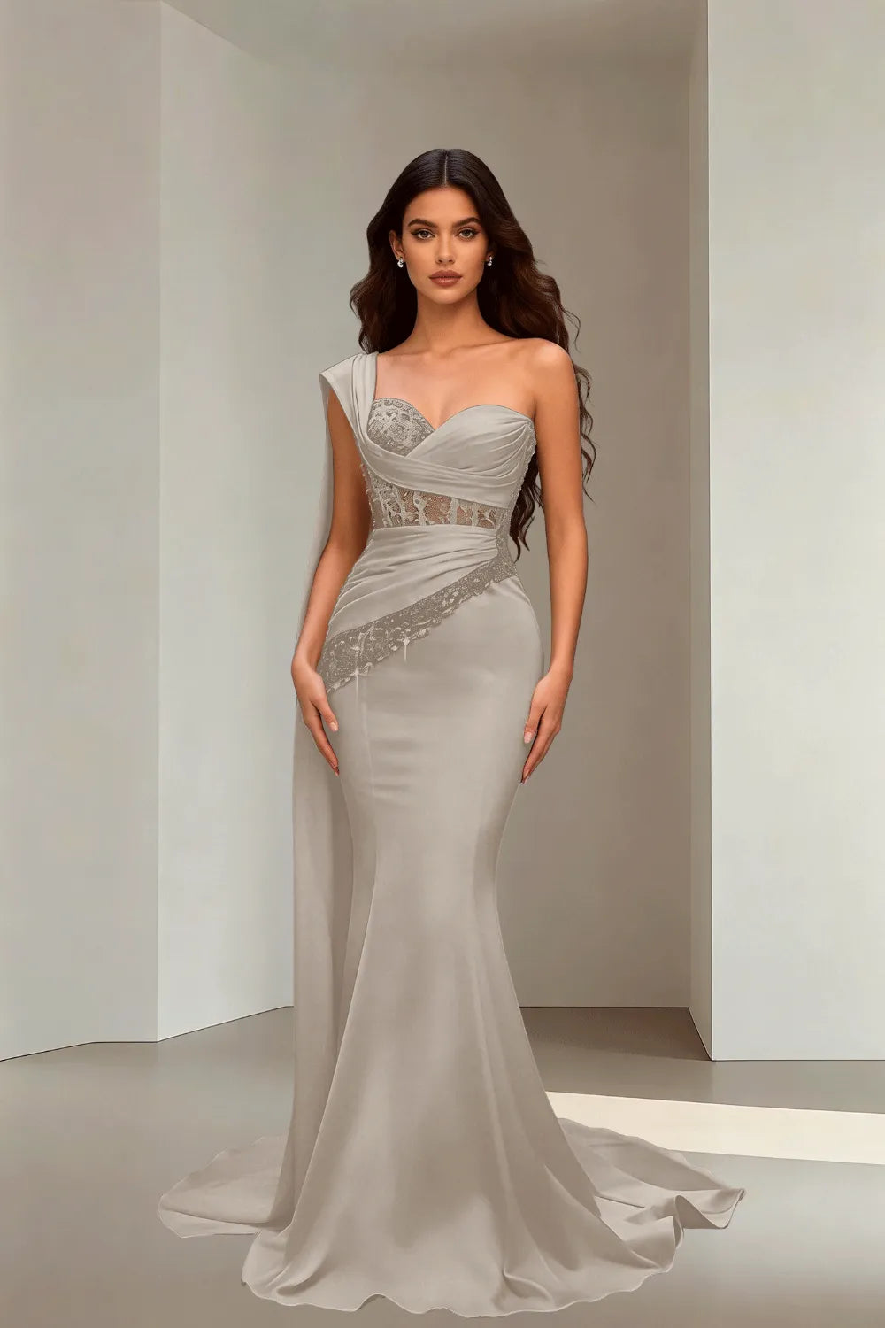 Lace Corset Strapless Trumpet Dress