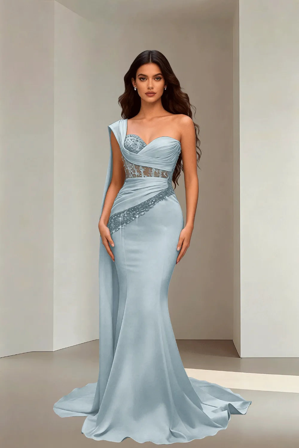 Lace Corset Strapless Trumpet Dress