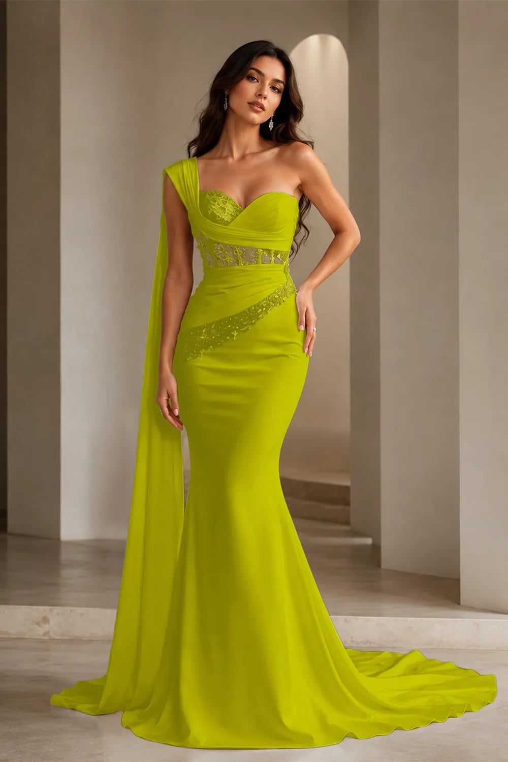 Lace Corset Strapless Trumpet Dress