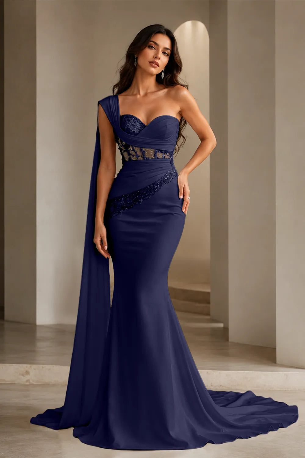 Lace Corset Strapless Trumpet Dress