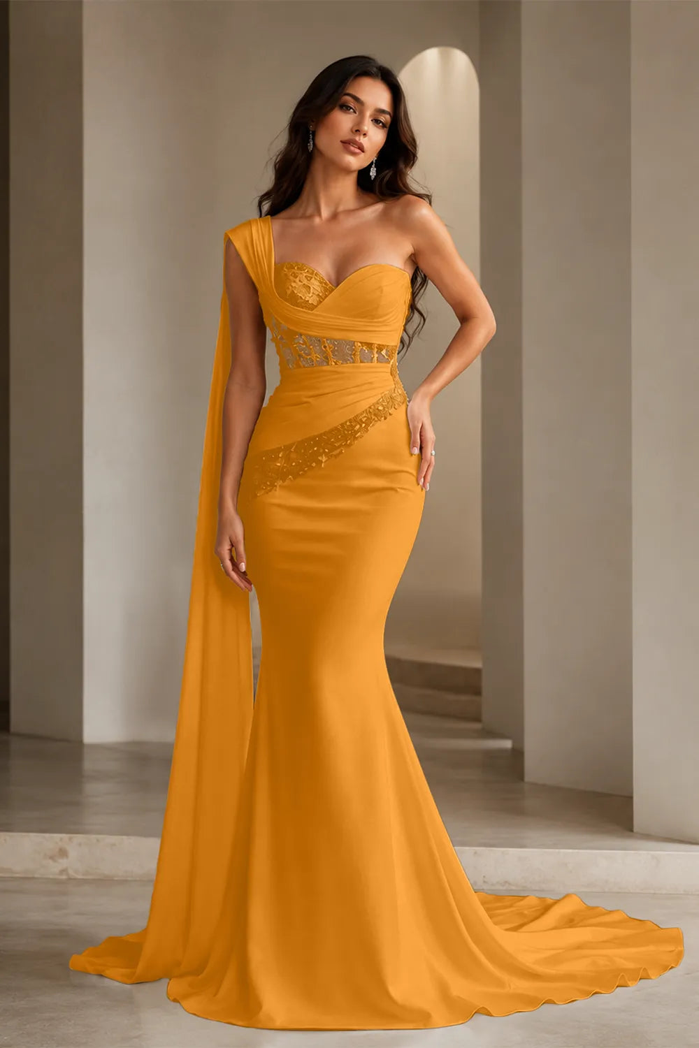 Lace Corset Strapless Trumpet Dress