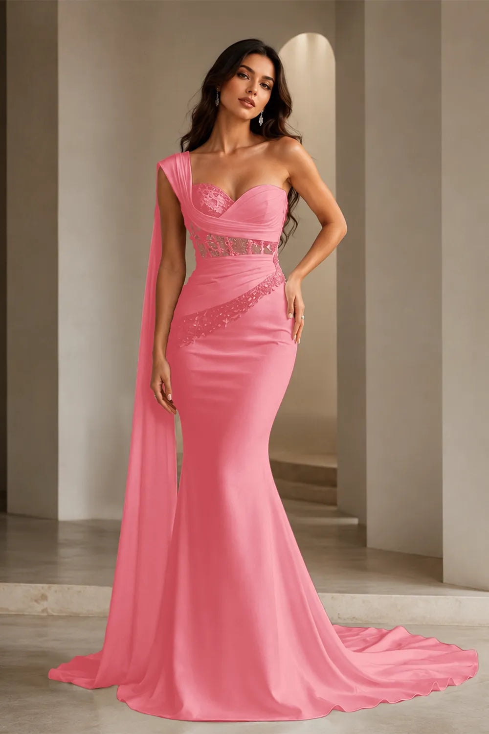 Lace Corset Strapless Trumpet Dress