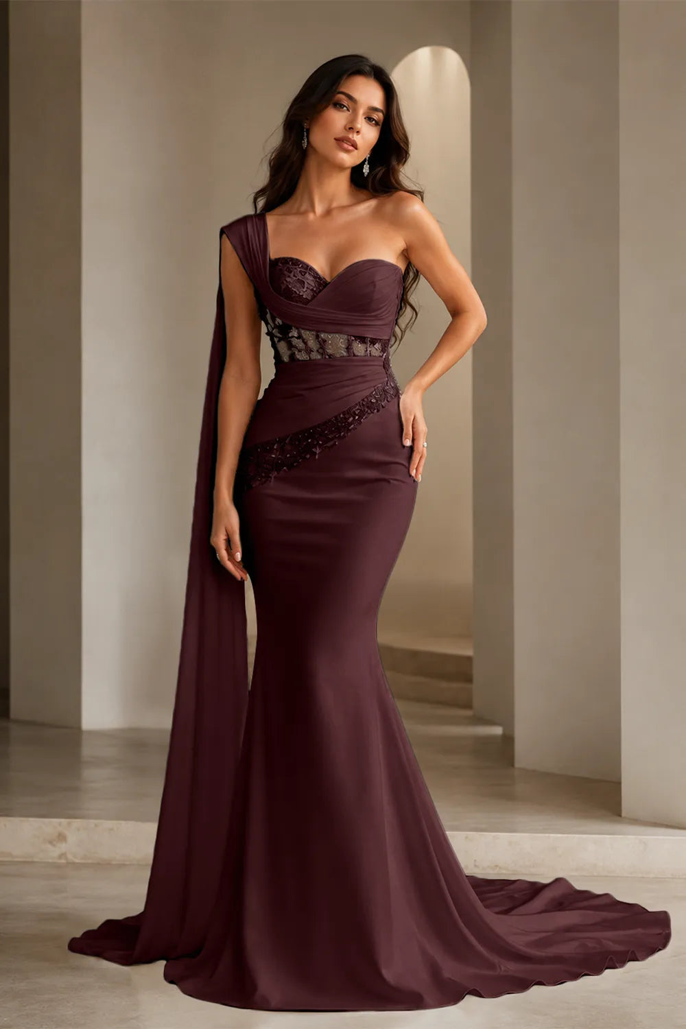 Lace Corset Strapless Trumpet Dress