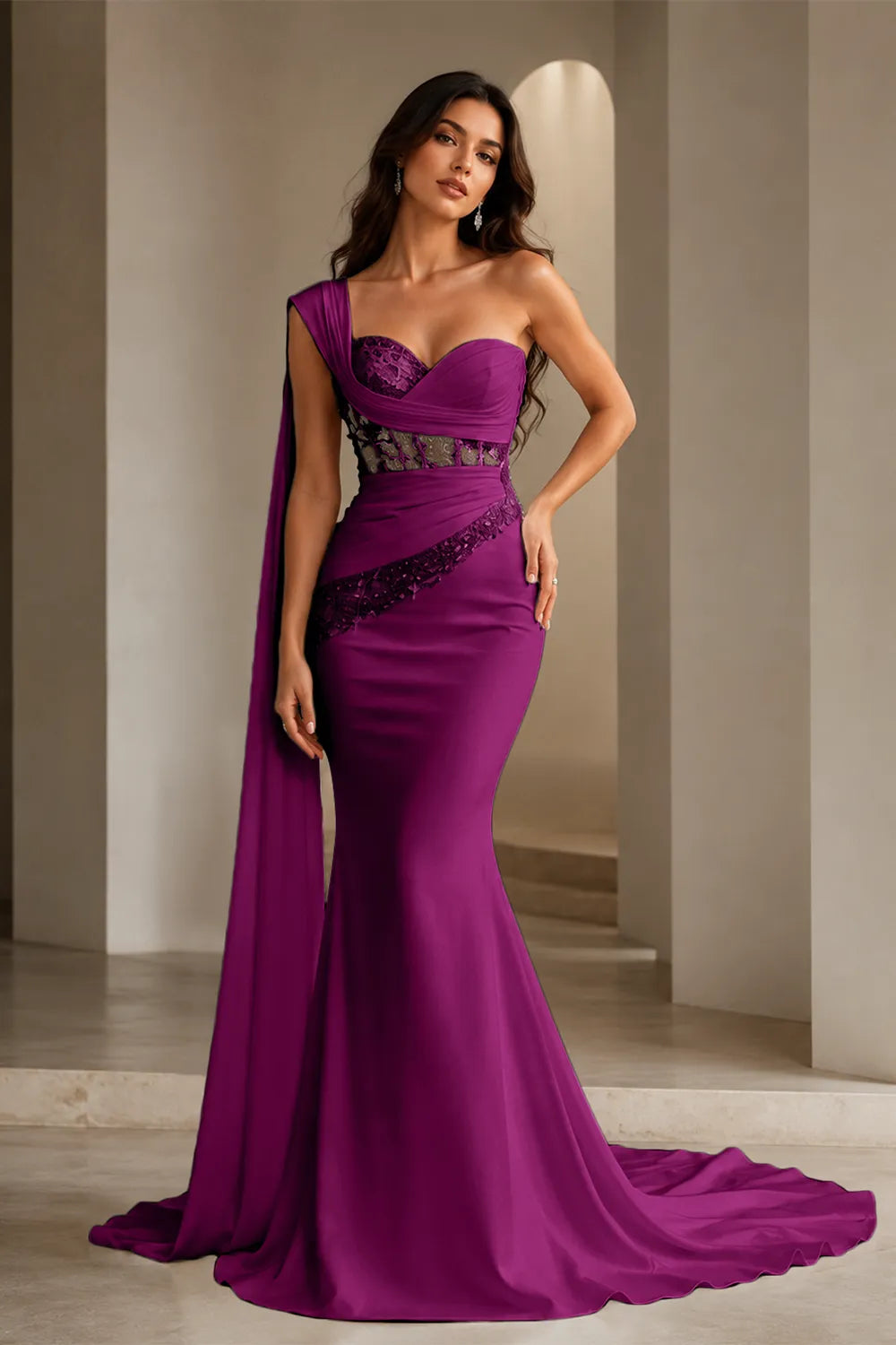 Lace Corset Strapless Trumpet Dress