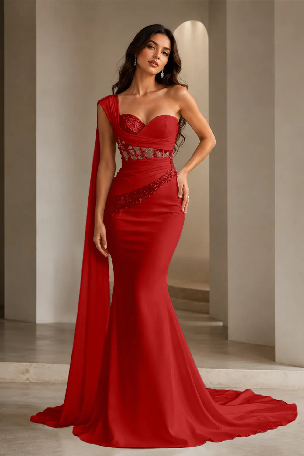 Lace Corset Strapless Trumpet Dress