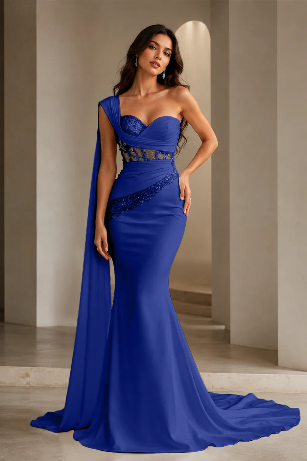 Lace Corset Strapless Trumpet Dress