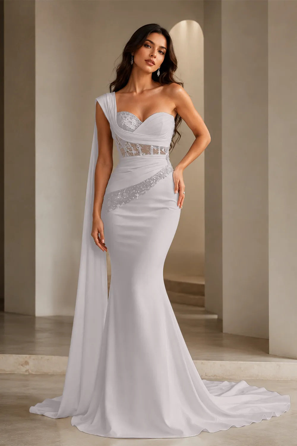 Lace Corset Strapless Trumpet Dress
