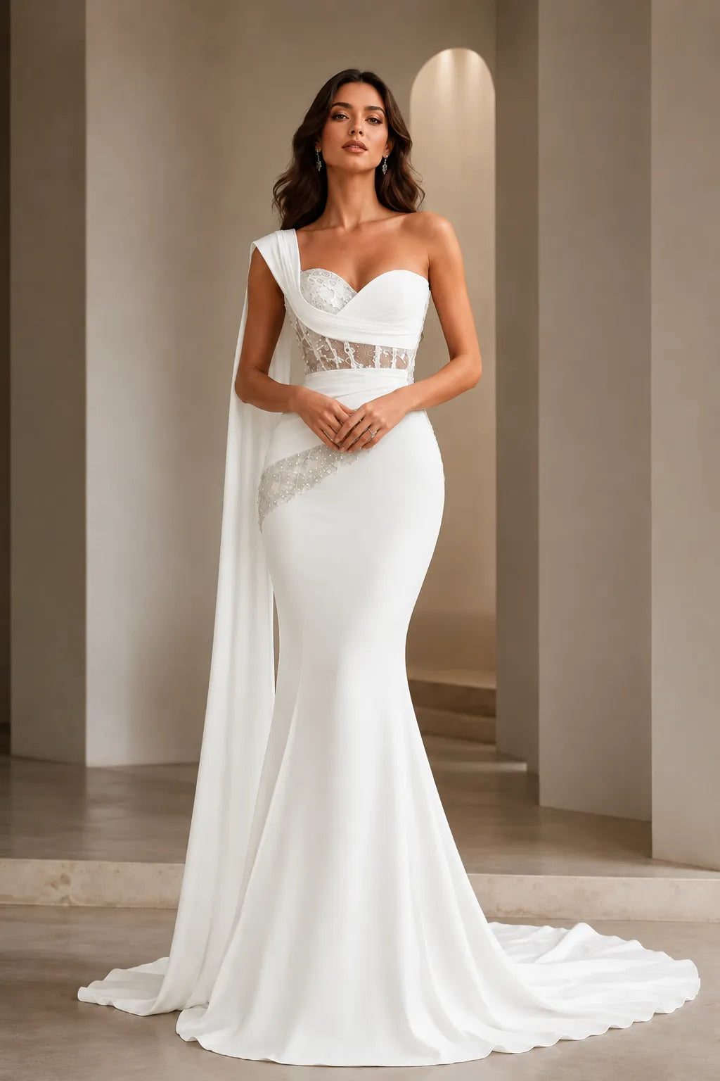 Lace Corset Strapless Trumpet Dress