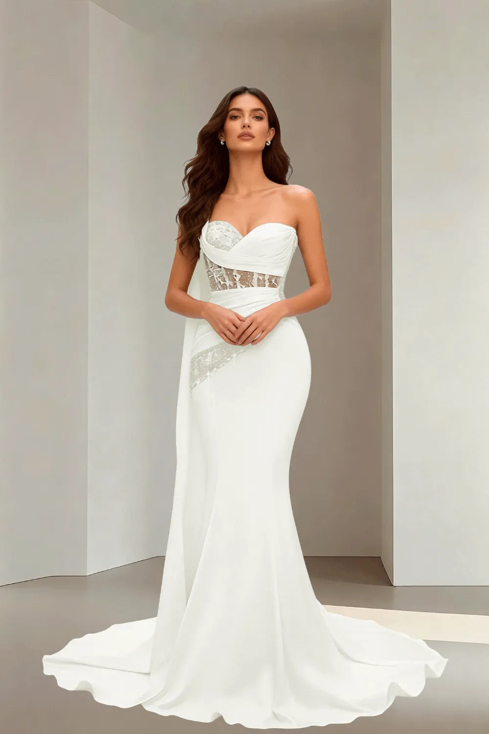 Lace Corset Strapless Trumpet Dress