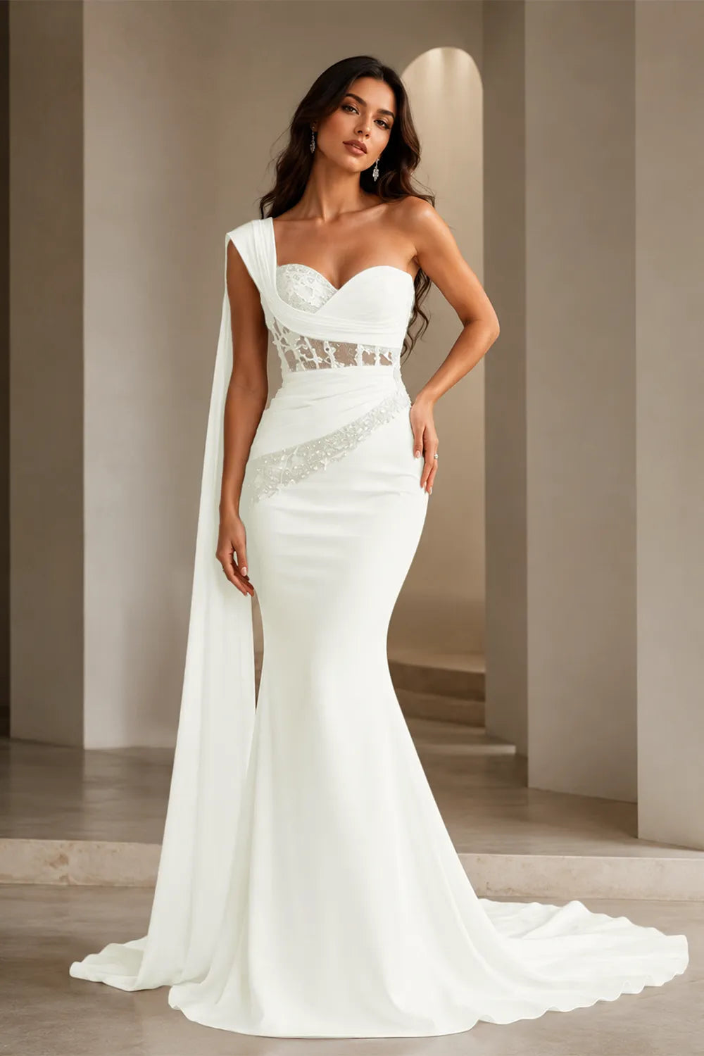 Lace Corset Strapless Trumpet Dress