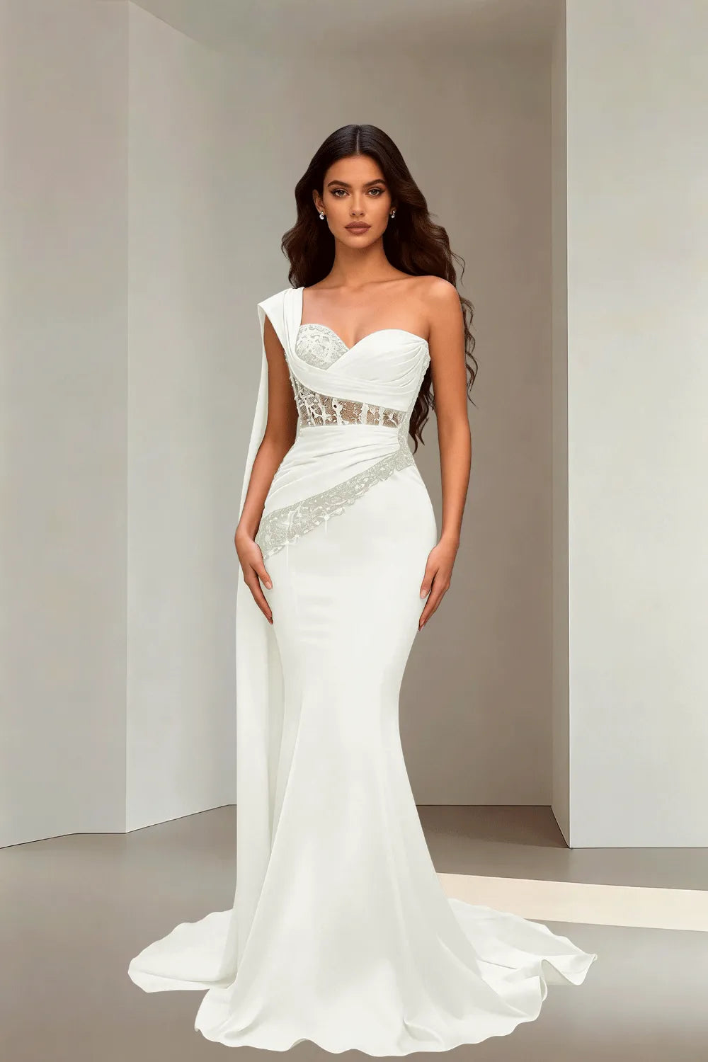 Lace Corset Strapless Trumpet Dress