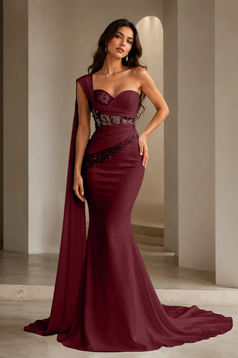 Lace Corset Strapless Trumpet Dress