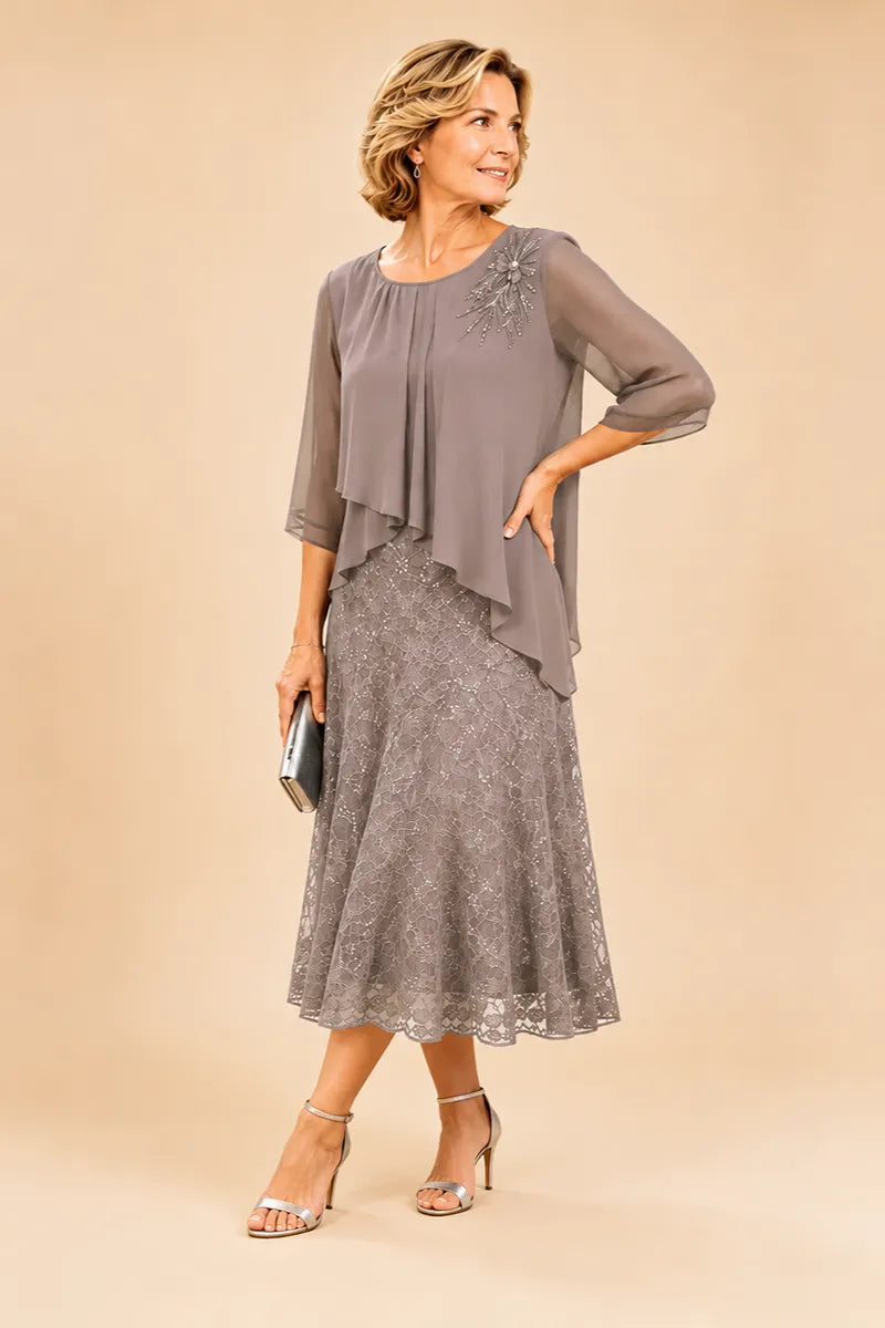 Celestine Lace Overlay Chiffon Mother of the Bride Dress