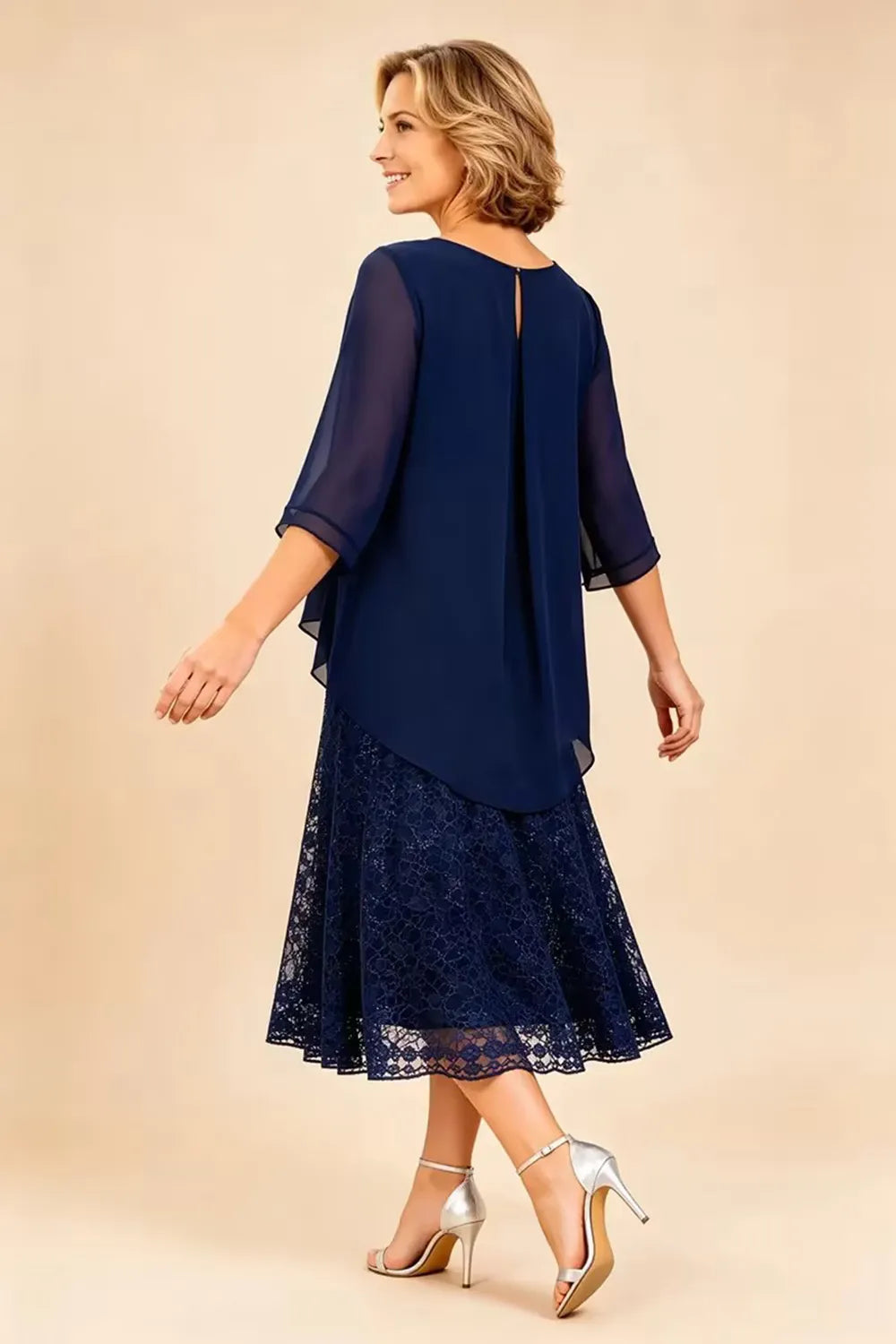 Lace Overlay Chiffon Mother of the Bride Dress