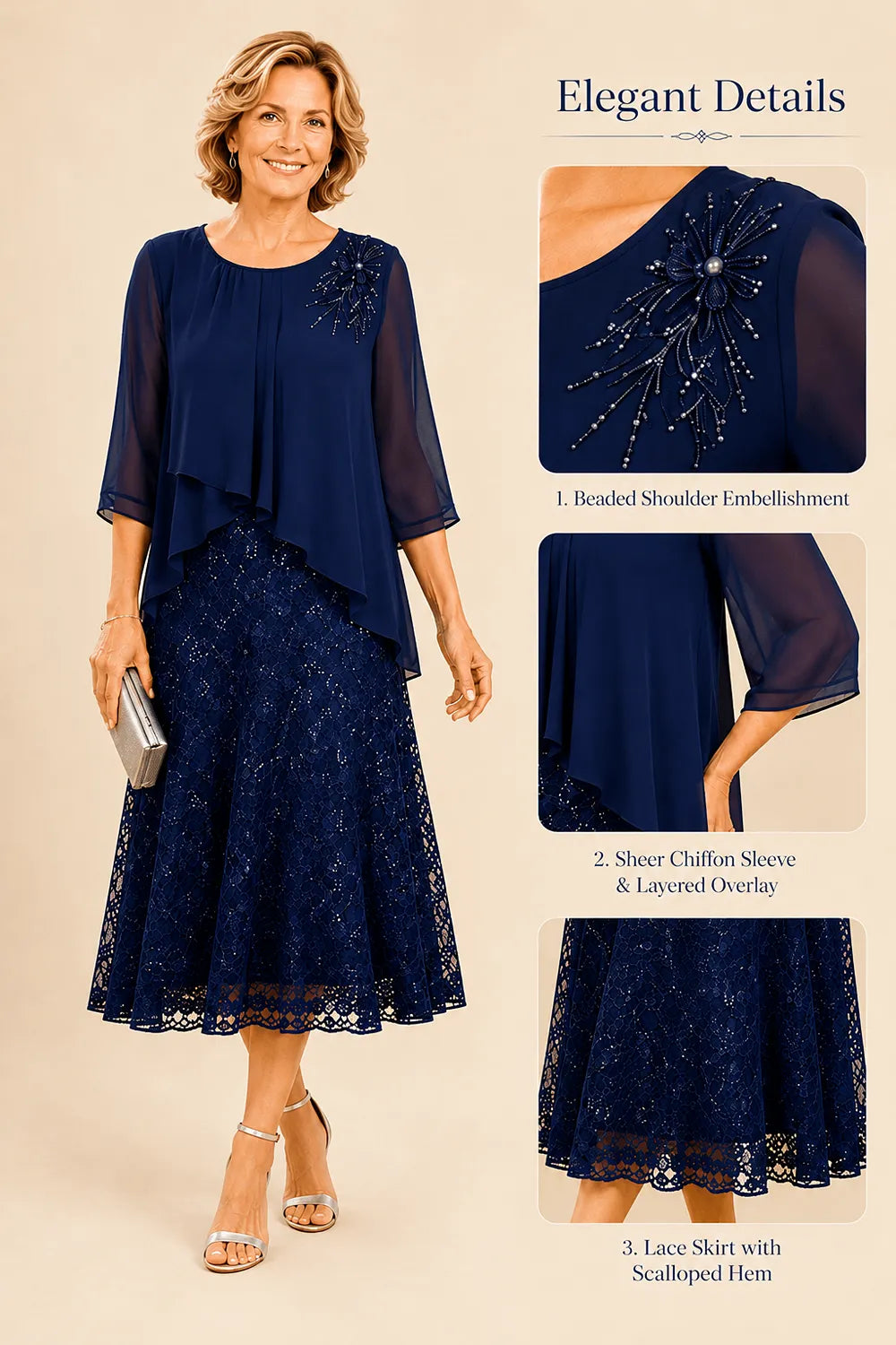 Celestine Lace Overlay Chiffon Mother of the Bride Dress