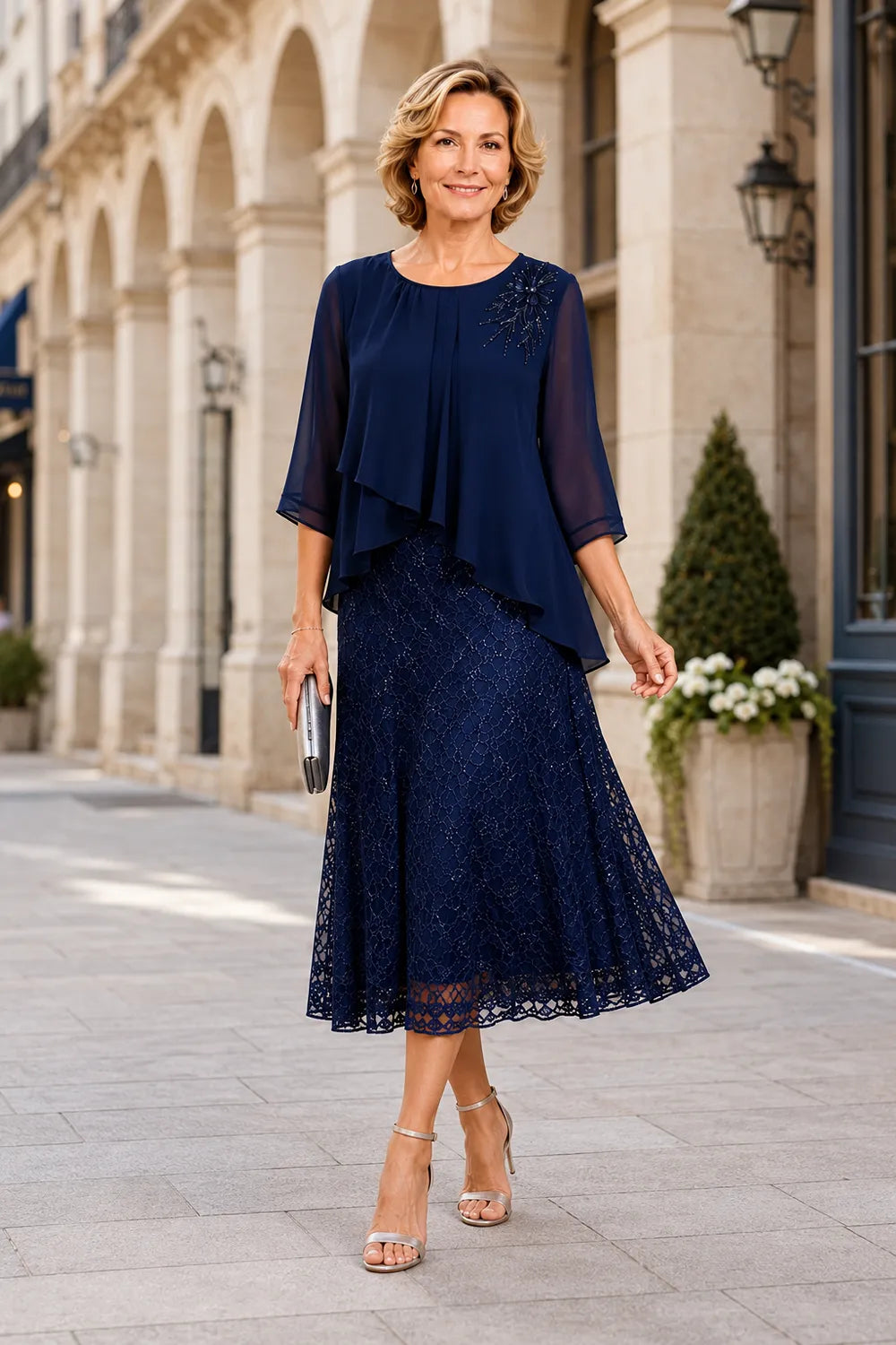 Celestine Lace Overlay Chiffon Mother of the Bride Dress