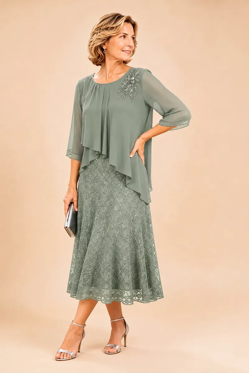 Celestine Lace Overlay Chiffon Mother of the Bride Dress