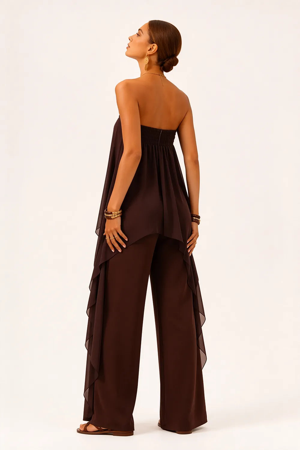 Strapless Chiffon Overlay Pant Suit