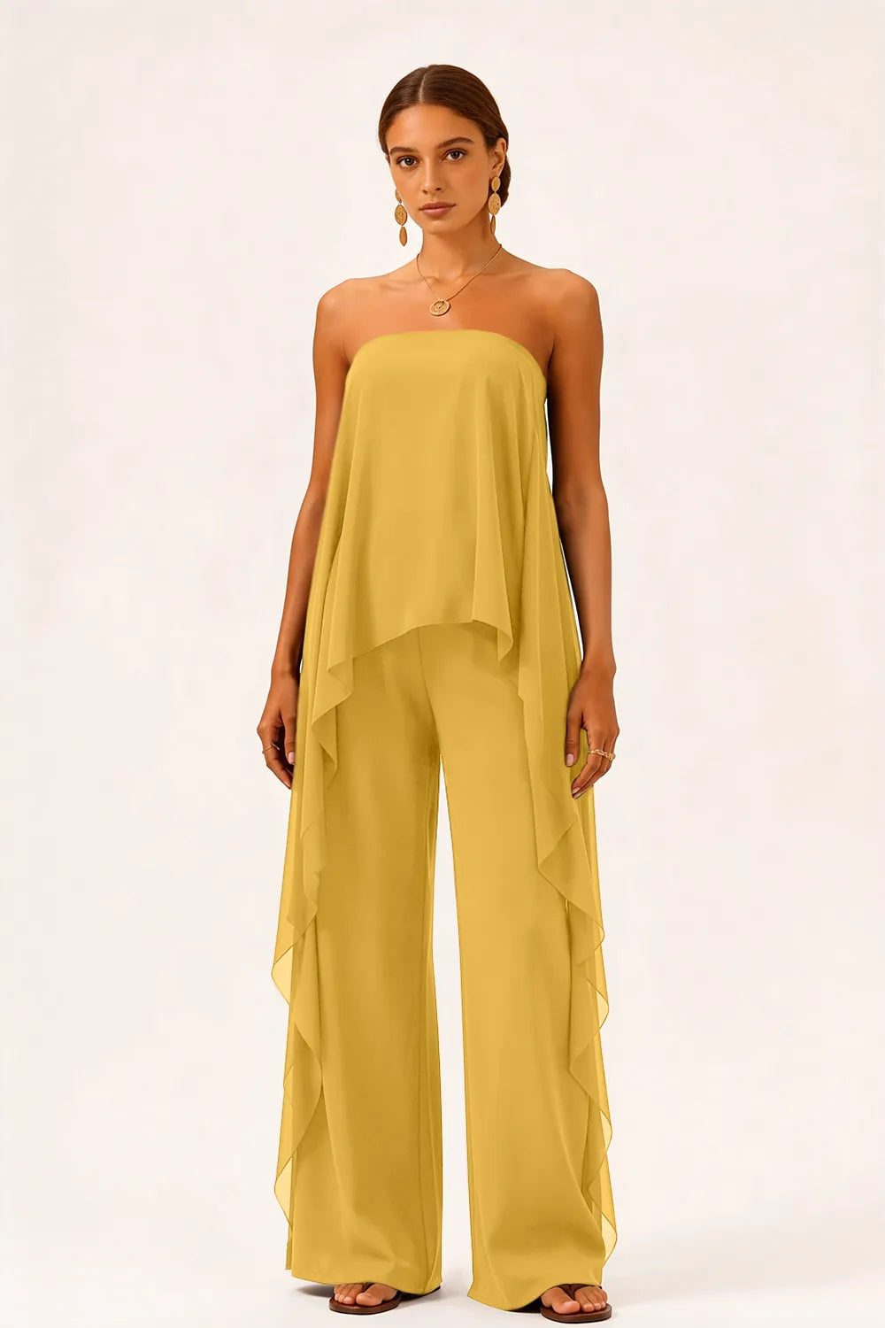 Strapless Chiffon Overlay Pant Suit