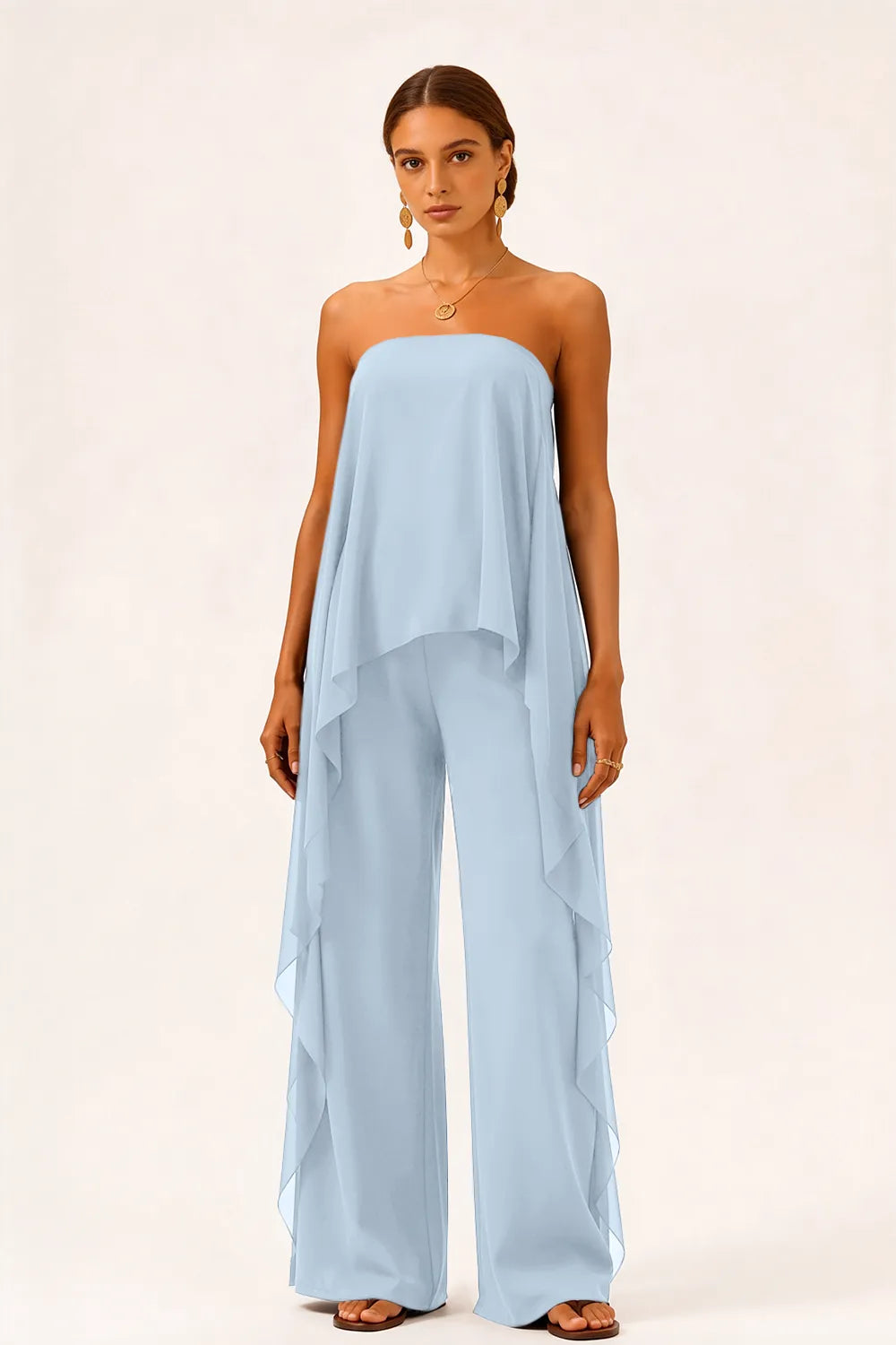 Strapless Chiffon Overlay Pant Suit