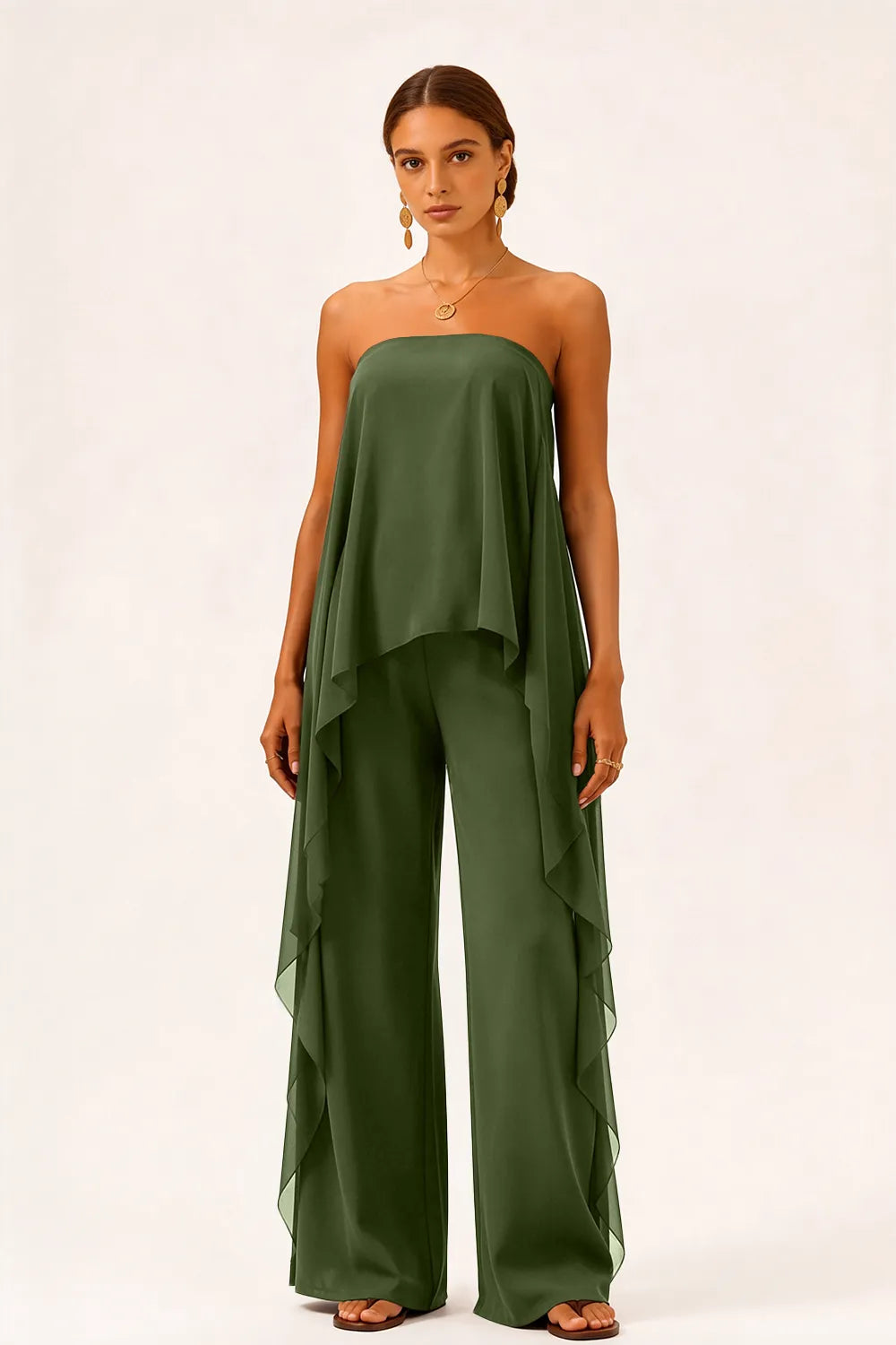 Strapless Chiffon Overlay Pant Suit