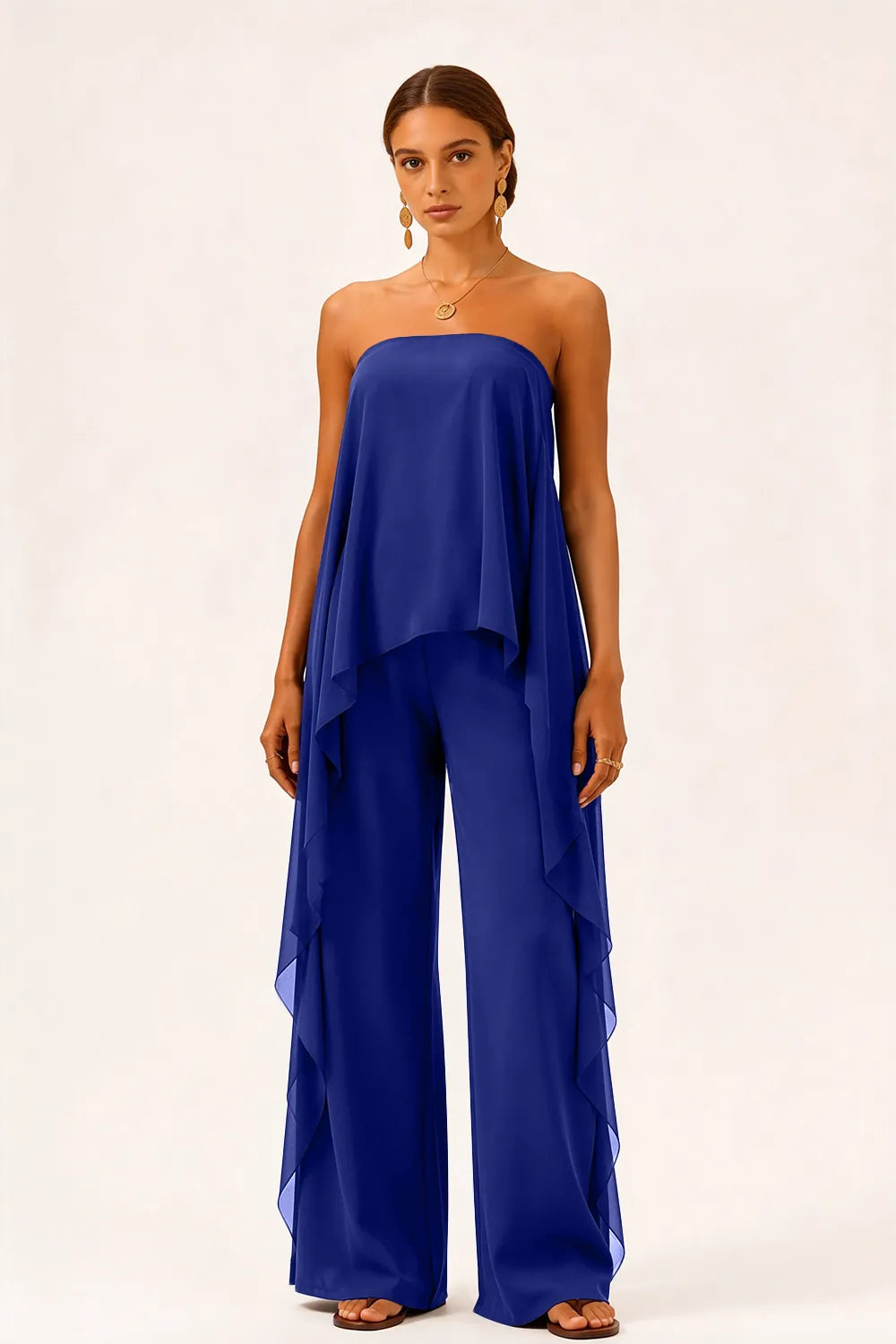 Strapless Chiffon Overlay Pant Suit