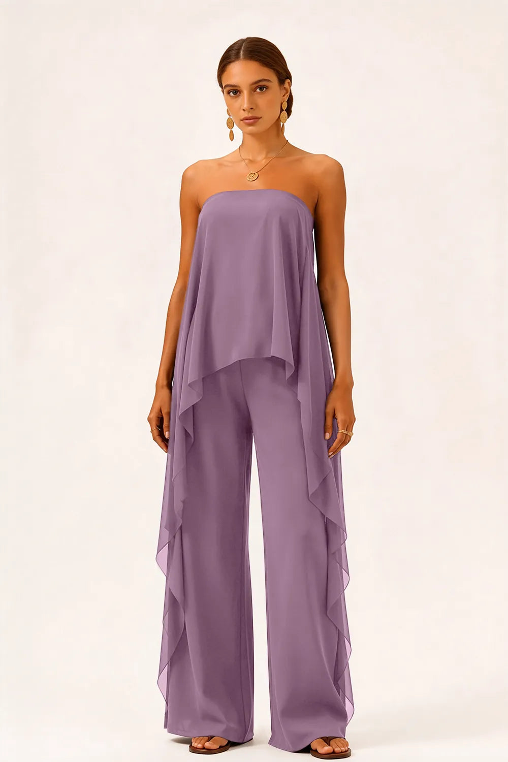 Strapless Chiffon Overlay Pant Suit