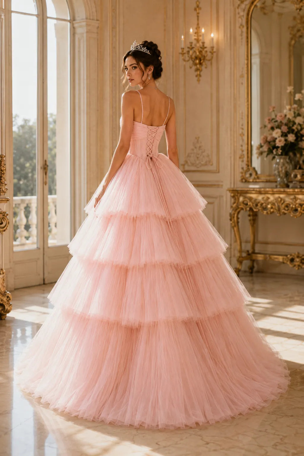 Princess Tiered Tulle Evening Ball Gown Dress