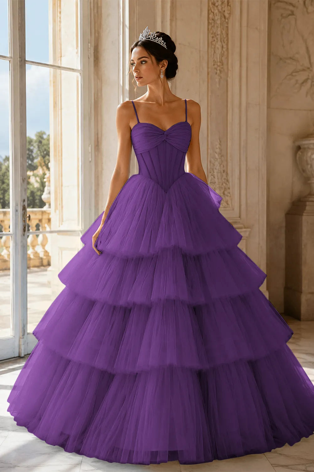 Princess Tiered Tulle Evening Ball Gown Dress