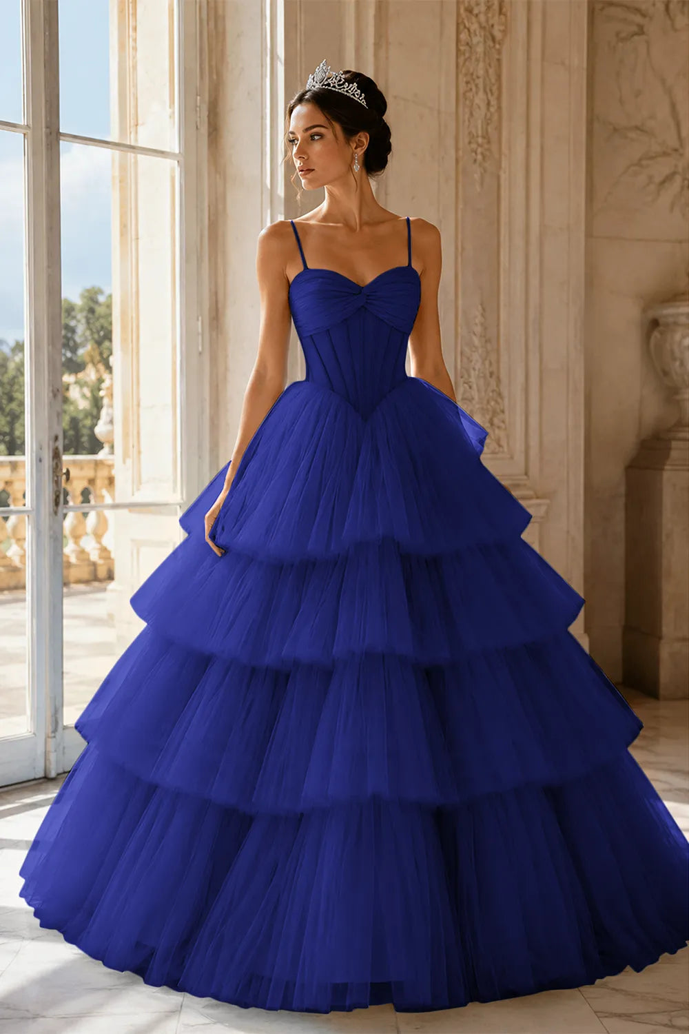Princess Tiered Tulle Evening Ball Gown Dress