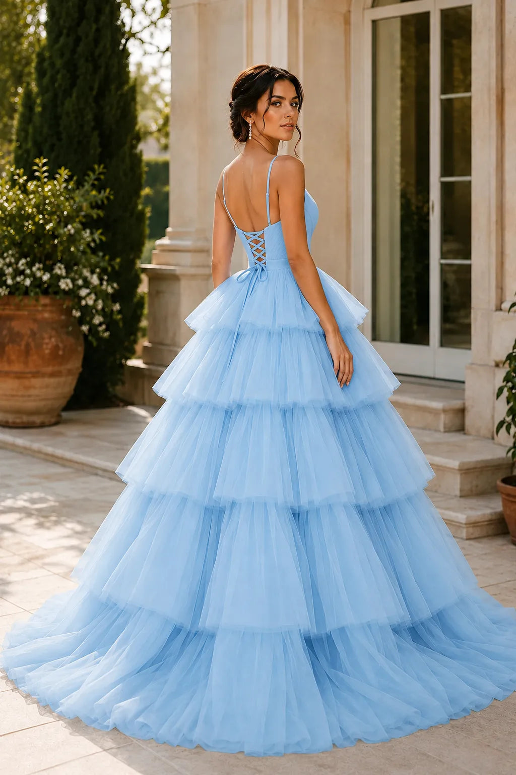 Elegant Tiered Tulle Ball Gown Prom Dress