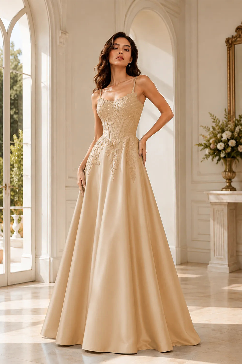 Celestia Lace Bodice A-Line Evening Gown